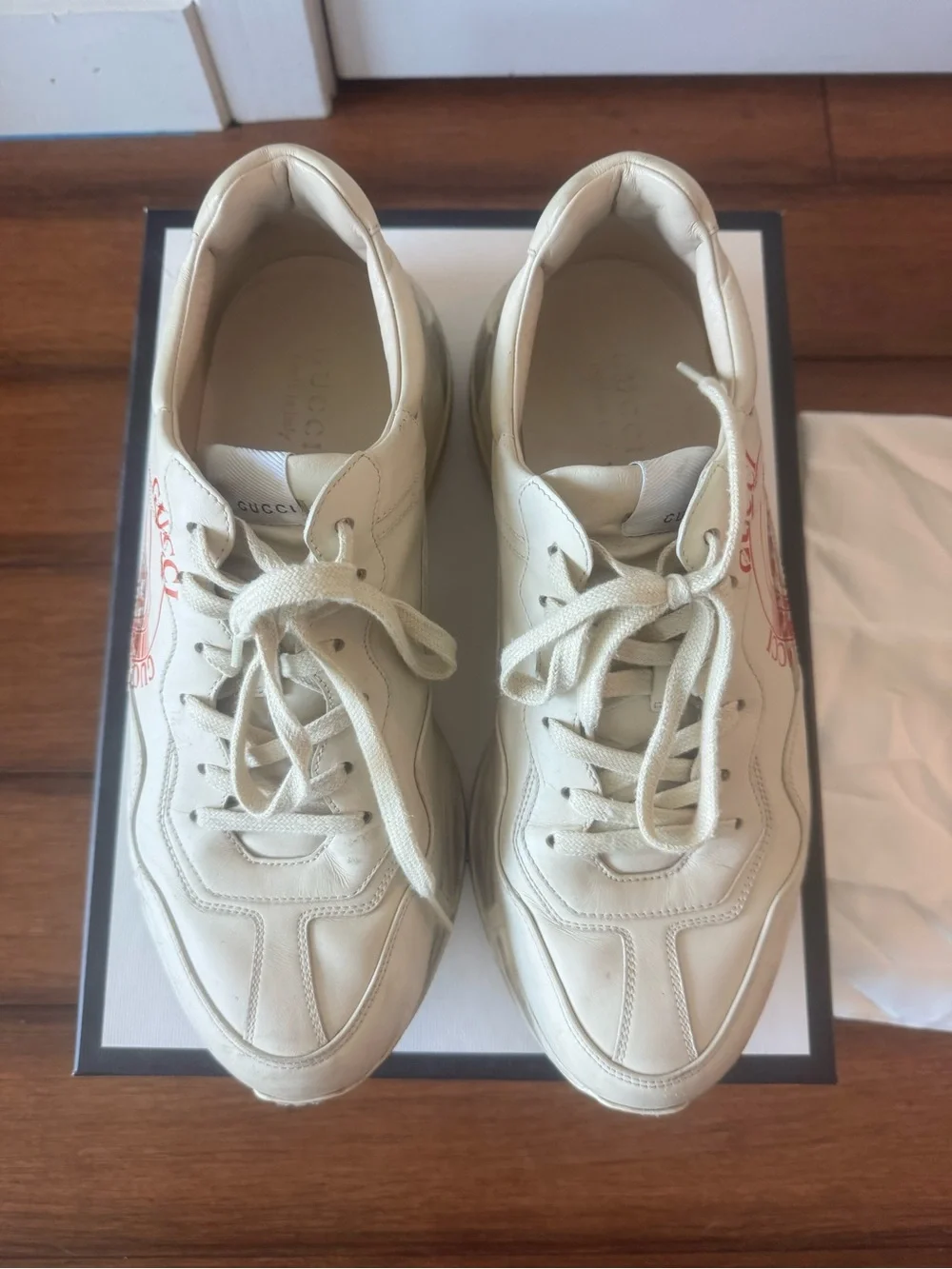 Gucci Men's White Chunky Leather Sneaker with Red Logo